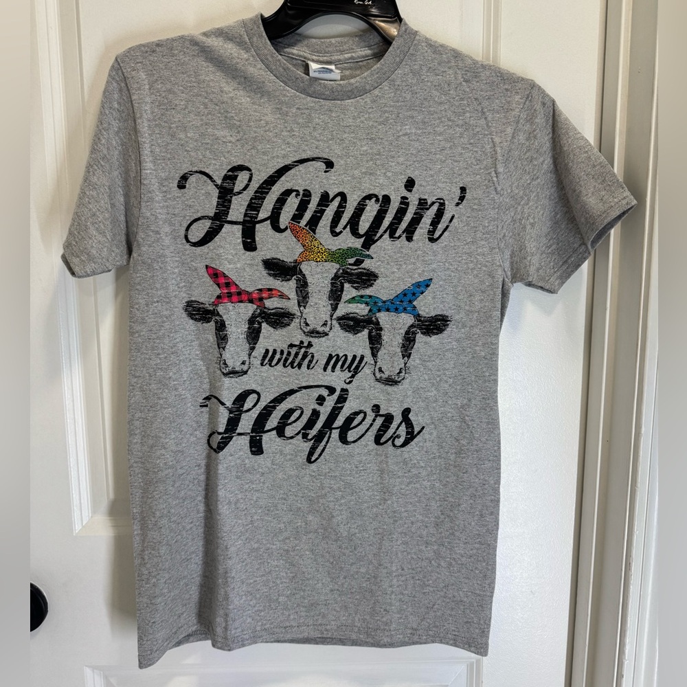 Delta Gray Short Sleeve Tee with Colorful Cow Design